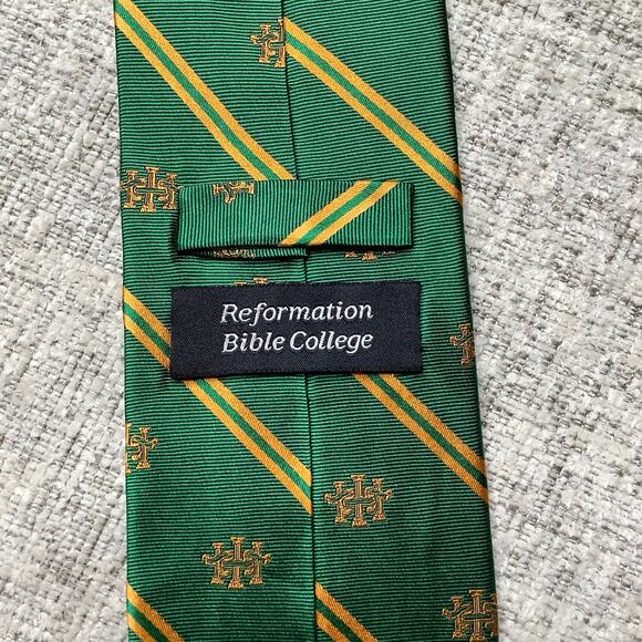 Reformation Bible College Green Gold Silk Neck Tie - Picture 4 of 6